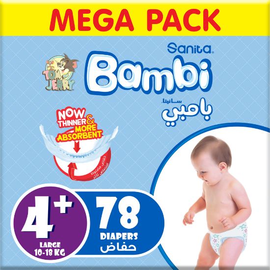 Picture of Sanita Bambi Baby Diaper Mega Pack Size 4+ Large plus 10-18kg 78pcs