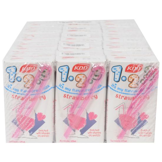 Picture of KDD 1-2-3 Strawberry Milk Long Life Low Fat 125ml x 6 Pieces(N)