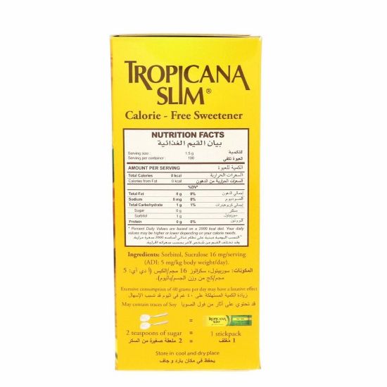 Picture of Tropicana Slim Calorie Free Sweetener 100 Sticks 150 Gm(N)