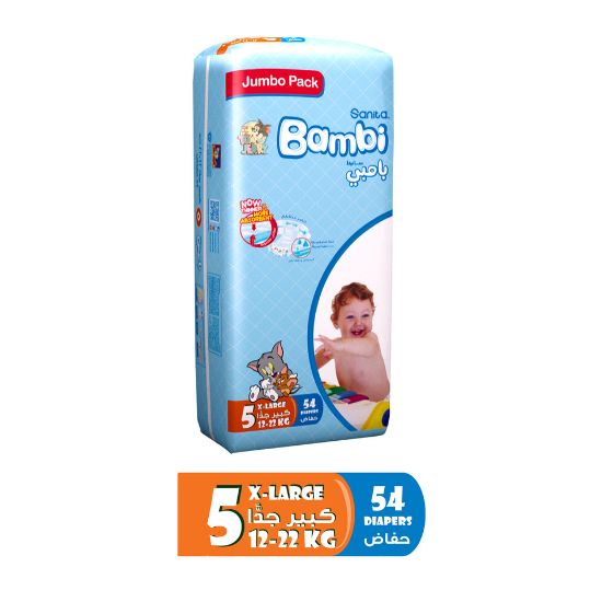 Picture of Sanita Bambi Baby Diaper Jumbo Pack Size 5 Extra Large 12-22kg 54pcs