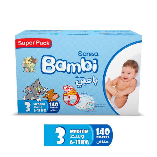 Picture of Sanita Bambi Baby Diaper Size 3 Medium 6-11kg 140pcs