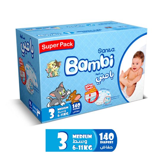 Picture of Sanita Bambi Baby Diaper Size 3 Medium 6-11kg 140pcs