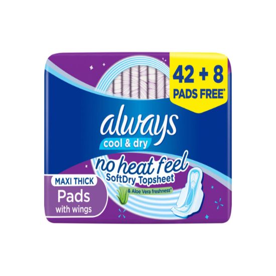 Picture of Always Cool & Dry No Heat Feel Maxi Thick Large Sanitary Pads With Wings Value Pack 50 pcs