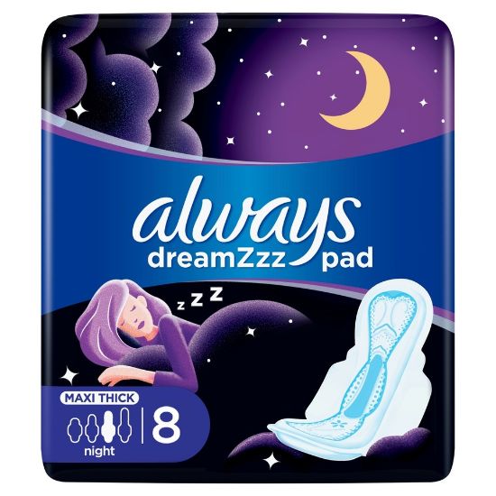 Picture of Always Clean & Dry Maxi Thick Night Sanitary Pads with Wings 8pcs