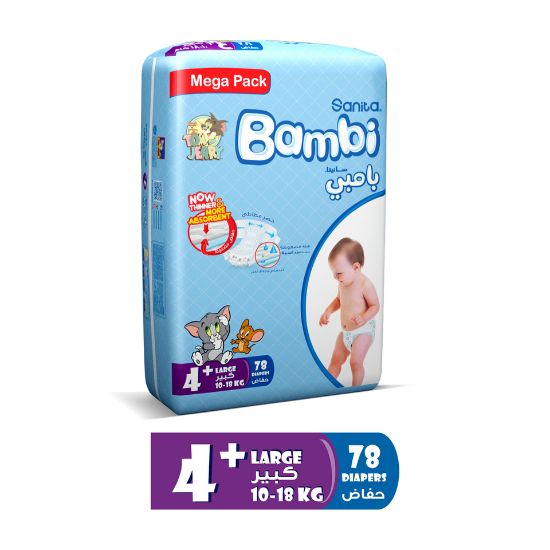 Picture of Sanita Bambi Baby Diaper Mega Pack Size 4+ Large plus 10-18kg 78pcs