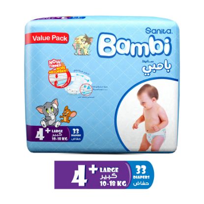 Picture of Sanita Bambi Baby Diaper Value Pack Size 4+ Large plus 10-18kg 33pcs