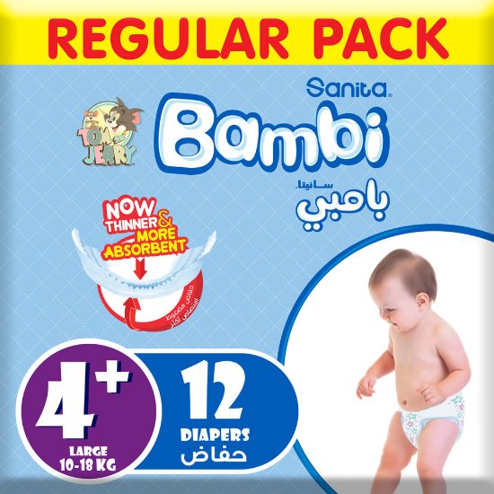 Picture of Sanita Bambi Baby Diaper Regular Pack Size 4+ Large Plus 10-18kg 12pcs