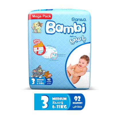 Picture of Sanita Bambi Baby Diaper Mega Pack Size 3 Medium 6-11kg 92pcs