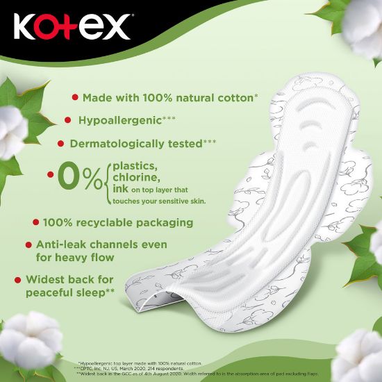 Picture of Kotex Natural Cotton Maxi Thick Night with Wings 22pcs