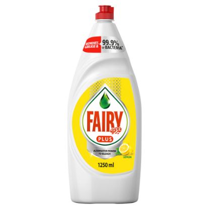 Picture of Fairy Plus Lemon Dishwashing Liquid Soap With Alternative Power To Bleach 1.25Litre(N)