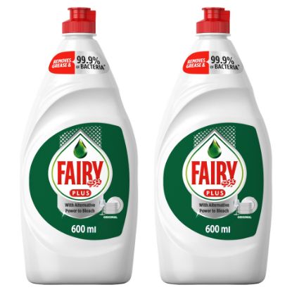 Picture of Fairy Plus Original Dishwashing Liquid Soap With Alternative Power To Bleach Value Pack 2 x 600ml(N)