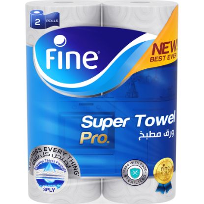 Picture of Fine Super Towel Pro New & Improved Sterilized & Half Perforated Kitchen Paper Towel 3ply 2 Rolls