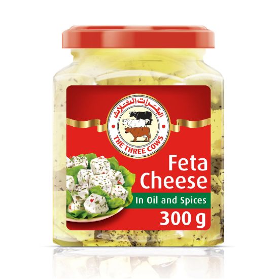 Picture of The Three Cows Feta of cubes in Oil and Spices 300g