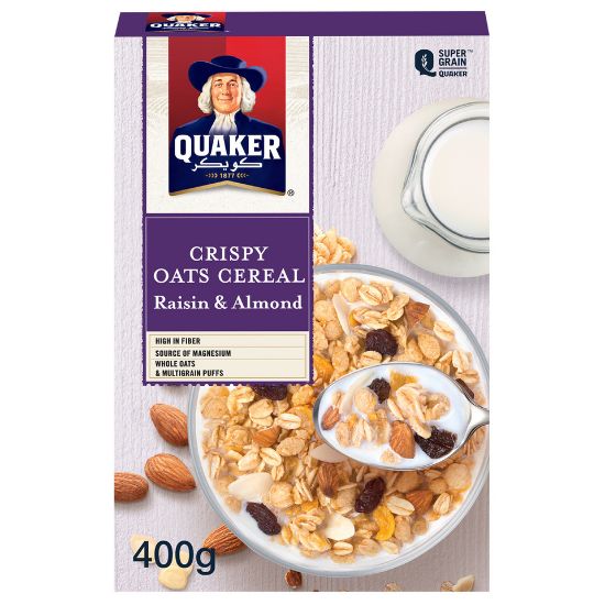 Picture of Quaker Crispy Oats Cereal Raisin & Almond 400g