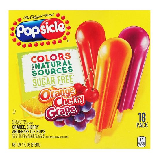 Picture of Popsicle Orange Cherry Grape Ice Pops Sugar Free 18pcs 878ml