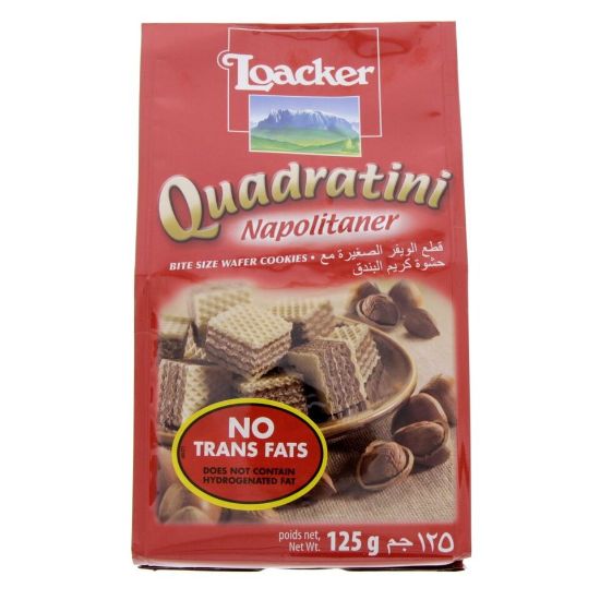 Picture of Loacker Quadratini Napolitaner Bite Size Wafer Cookies 125g