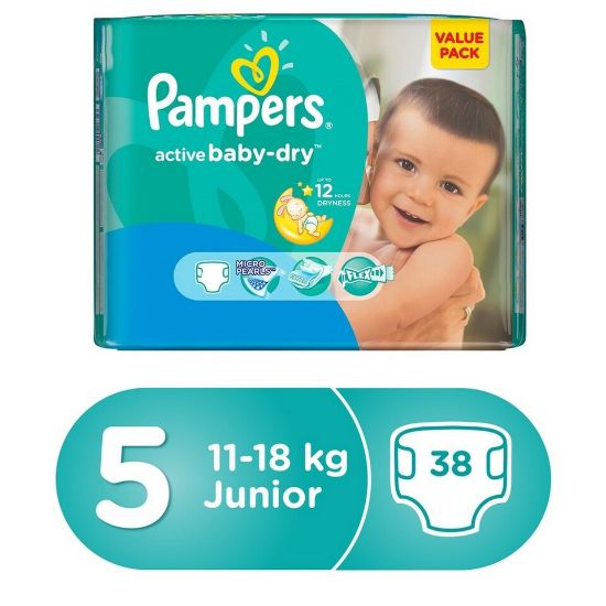 Picture of Pampers Active Baby Dry Diapers, Size 5, Junior, 11-18kg, Value Pack, 38pcs