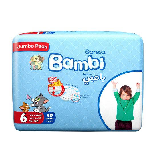 Picture of Sanita Bambi Baby Diaper Jumbo Pack Size 6 Extra Large 16+kg 40pcs