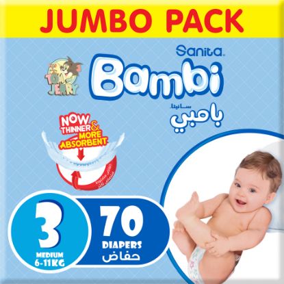 Picture of Sanita Bambi Baby Diaper Jumbo Pack Size 3 Medium 6-11kg 70pcs