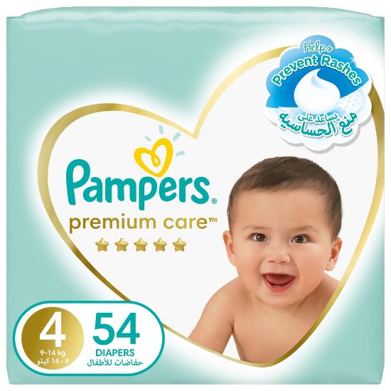 Picture of Pampers Premium Care Diapers Size 4, 9-14kg The Softest Diaper 54pcs