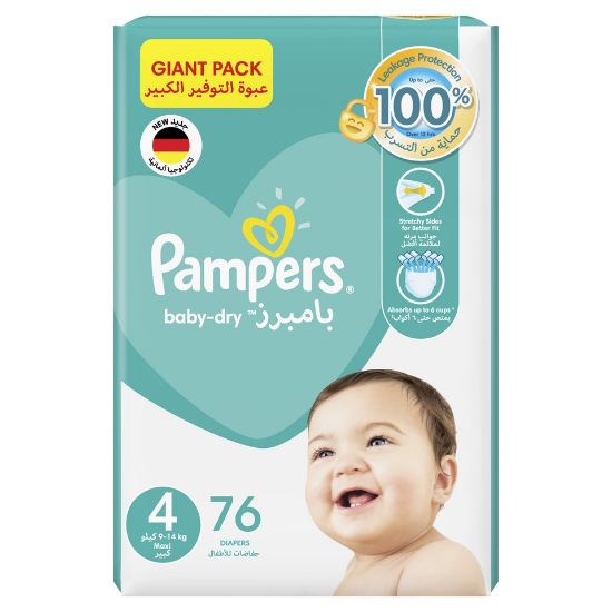 Picture of Pampers Baby-Dry Diapers Size 4, 9-14kg with Leakage Protection 76pcs