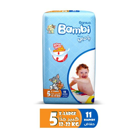 Picture of Sanita Bambi Baby Diaper Regular Pack Size 5 Extra Large 12-22kg 11pcs