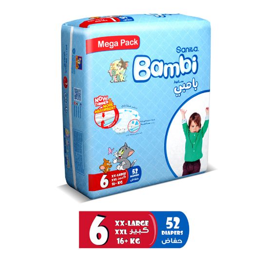 Picture of Sanita Bambi Baby Diaper Mega Pack Size 6 Extra Large 16+kg 52pcs