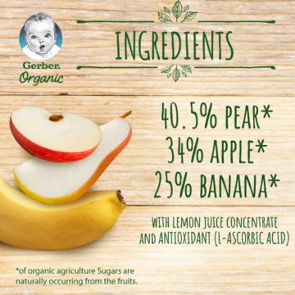 Picture of Gerber Organic Pear Apple & Banana Baby Food From 6 Months 90 g