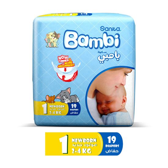 Picture of Sanita Bambi Baby Diaper Regular Pack Size 1 Newborn 2-4kg 19pcs