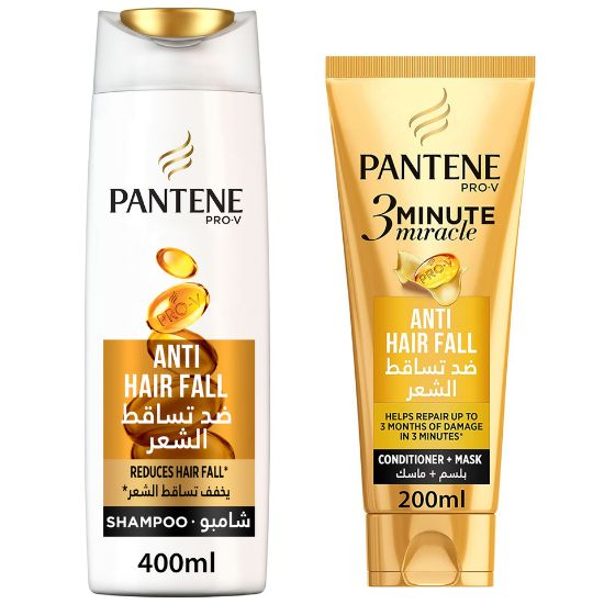 Picture of Pantene Pro-V 3 Minute Miracle Anti-Hair Fall Conditioner + Mask 200ml & Pantene Pro-V Anti-Hair Fall Shampoo 400ml