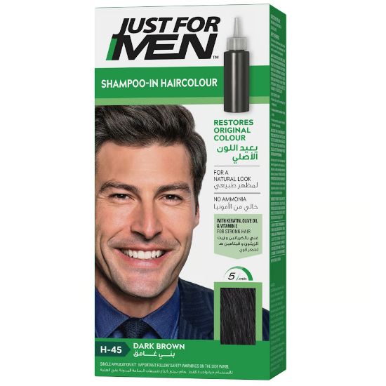 Picture of Just For Men Shampoo In Hair Color H-45 Dark Brown Black 1pkt