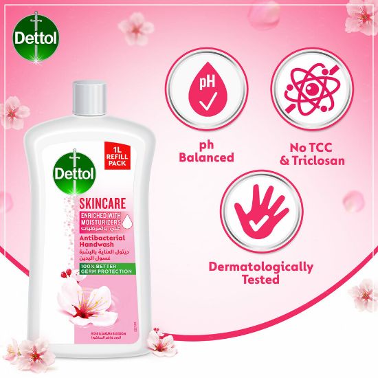 Picture of Dettol Skincare Handwash Liquid Soap Refill Rose & Sakura Blossom Fragrance 1Litre