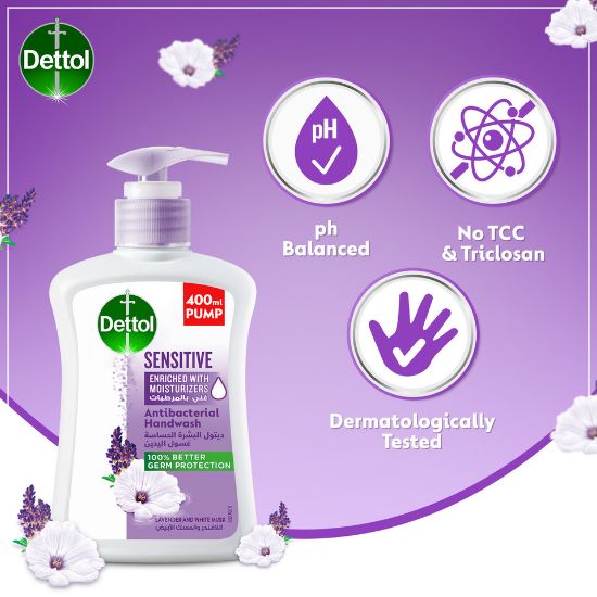 Picture of Dettol Sensitive Handwash Liquid Soap Lavender & White Musk Fragrance 400ml