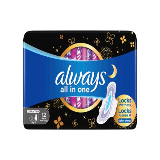 Picture of Always All in One Ultra Thin Night Sanitary Pads With Wings 12pcs