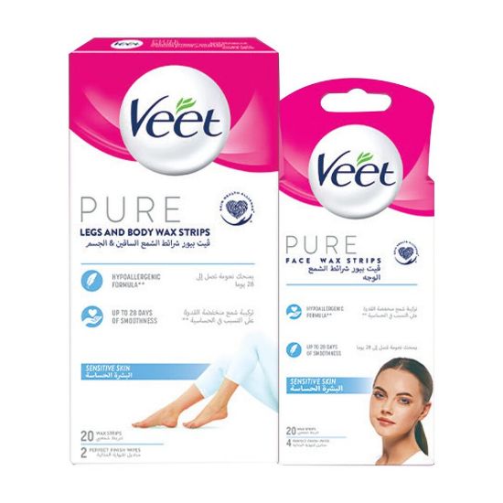 Picture of Veet Pure Leg And Body Wax Strips 20pcs + Face Wax Strips 20pcs