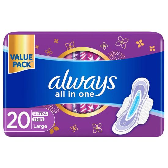 Picture of Always All In One Ultra Thin Large Pads With Wings Value Pack 20pcs