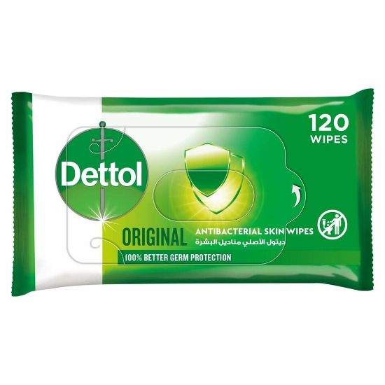 Picture of Dettol Original 2 in 1 Antibacterial Skin and Surface Wipes for 100% Better Germ Protection 120pcs