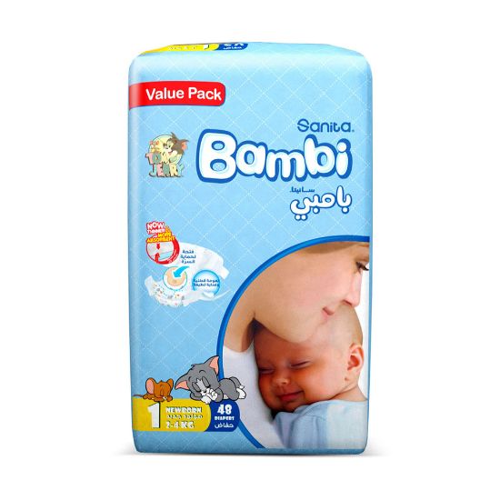 Picture of Sanita Bambi Baby Diaper Value Pack Size 1 New Born 2-4kg 48pcs