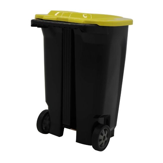 Picture of Tramontina Recycle T-Force Pedal Bin With Wheels 100Ltr Black Yellow