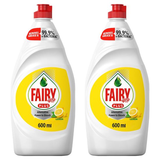 Picture of Fairy Plus Lemon Dishwashing Liquid Soap With Alternative Power To Bleach Value Pack 2 x 600ml(N)