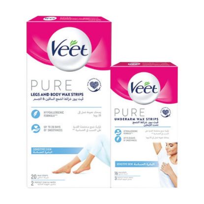 Picture of Veet Pure Leg & Body Wax Strips 20pcs + Underarm Wax Strips 16pcs