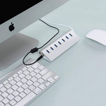 Picture of Trands 7 Port USB 3.0 Hub Aluminum Multi-Port USB Hub with Built-in Cable HB627