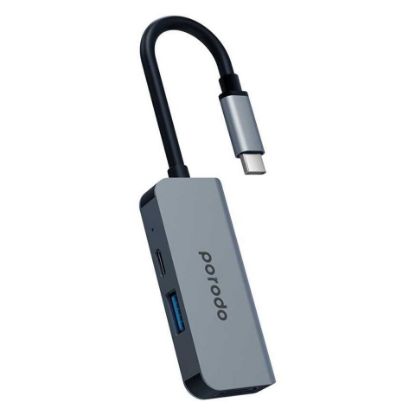 Picture of Porodo 3 in 1 Aluminum USB-C Hub PD-4K31C-GY Grey