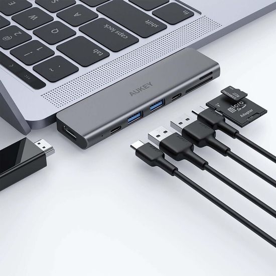 Picture of AUKEY 7-in-1,CB-C76 interface hub USB 2.0 Type-C 40000 Mbit/s Grey