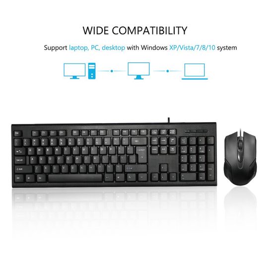 Picture of Iends USB Wired Computer Slim Keyboard and Wired Mouse Bundle Pack Plug and Play KM475