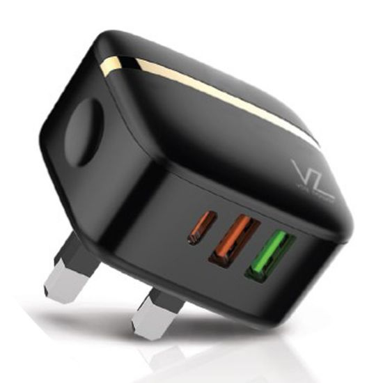 Picture of Voz 32W Three port Wall Charger With PD+QC 3.0 Port, Black, VZWPD02