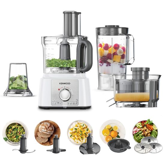 Picture of Kenwood Food Processor 1000W Multi-Functional with 3 Stainless Steel Disks, Blender, Grinder Mill, Juicer Extractor, Whisk, Dough Maker, Citrus Juicer FDP65.750WH White