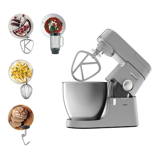 Picture of Kenwood Metal Body Stand Mixer Kitchen Machine CHEF XL 1200W with 6.7L Stainless Steel Bowl, K-Beater, Whisk, Dough Hook, Blender KVL4110S Silver