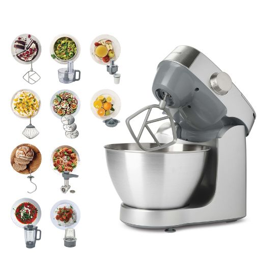 Picture of Kenwood Stand Mixer Kitchen Machine PROSPERO+ 1000W with 4.3L SS Bowl, K-Beater, Whisk, Dough Hook, Glass Blender, Meat Grinder, Food Processor, Juicer, Citrus Juicer, Multi Mill KHC29.W0SI Silver