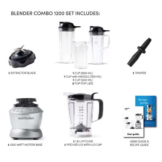 Picture of NutriBullet Full Size Blender + Combo, 1200 W, 9 Piece Accessories, Silver, NBC-1110A